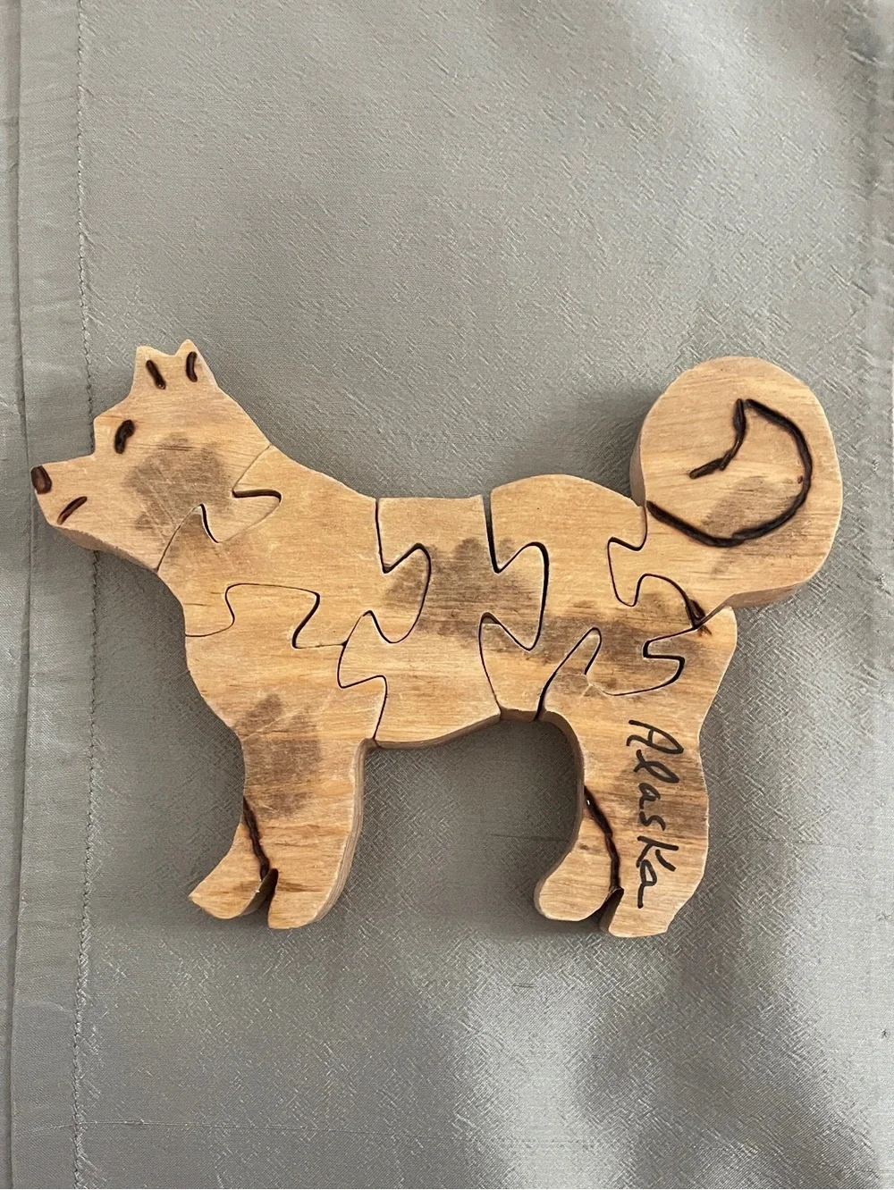 Handcrafted Wooden Husky Dog Puzzle